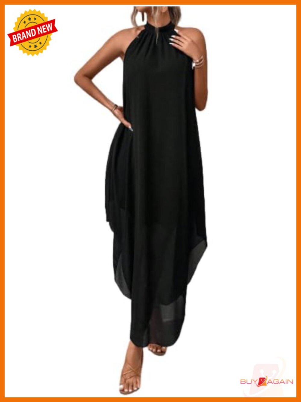 Women's Flowy Chiffon Halter Maxi Dress Sleeveless Formal Wedding Guest